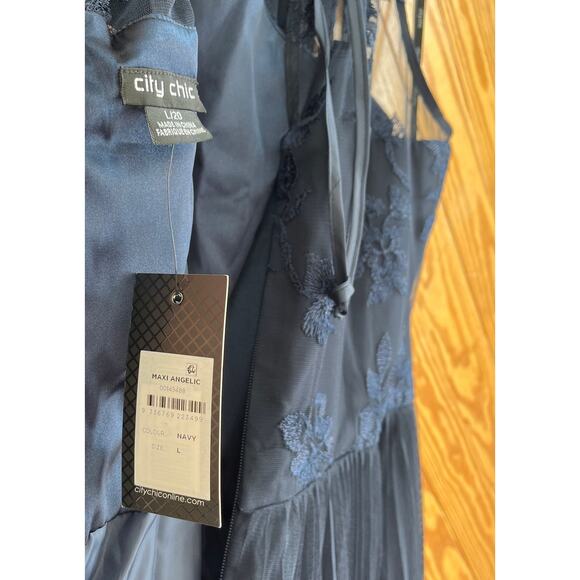 City Chic Angelic Navy Blue Lace Chiffon Maxi Dress Sz 20 - Picture 6 of 6